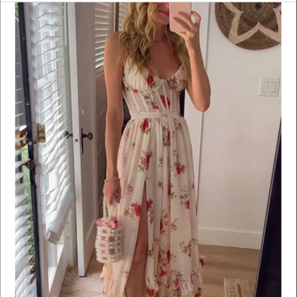 Red and White Floral Dress